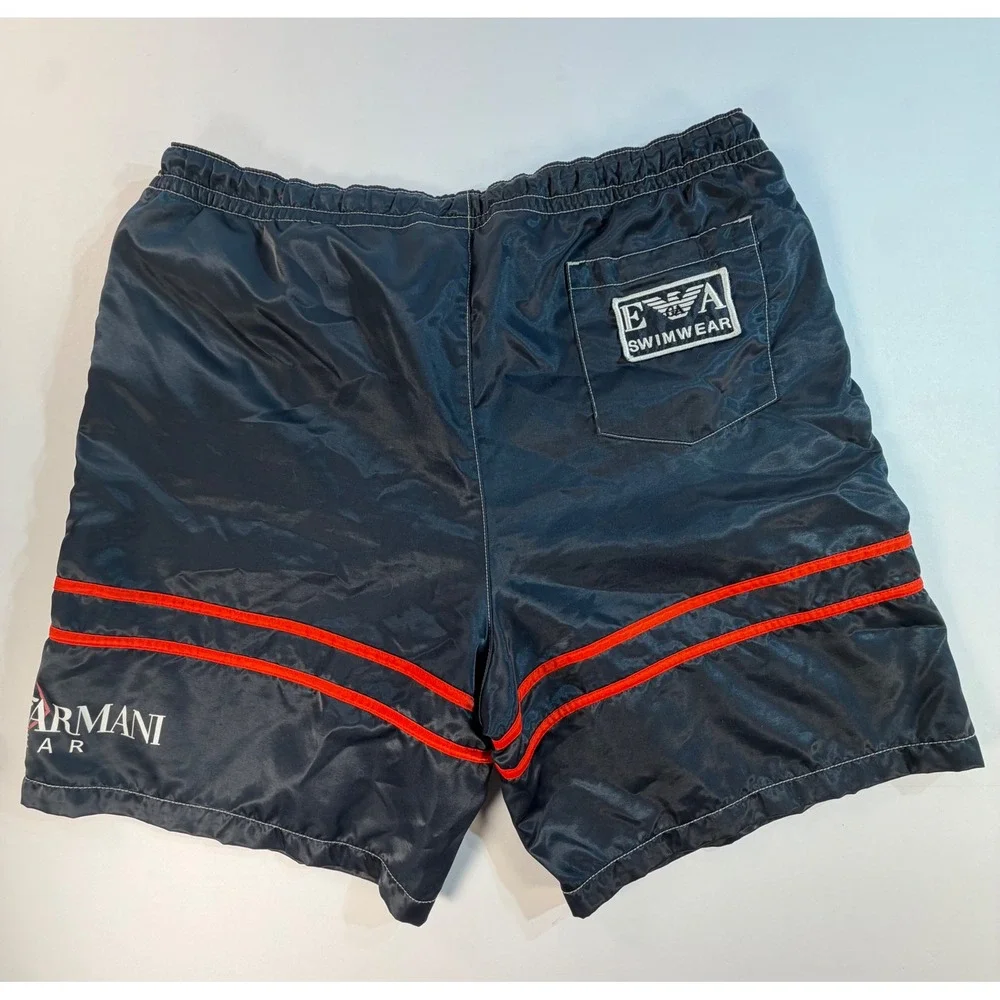 Emporio Armani Swimwear Mens Blue Red Stripe Swim Trunks Made in Italy Size M 48